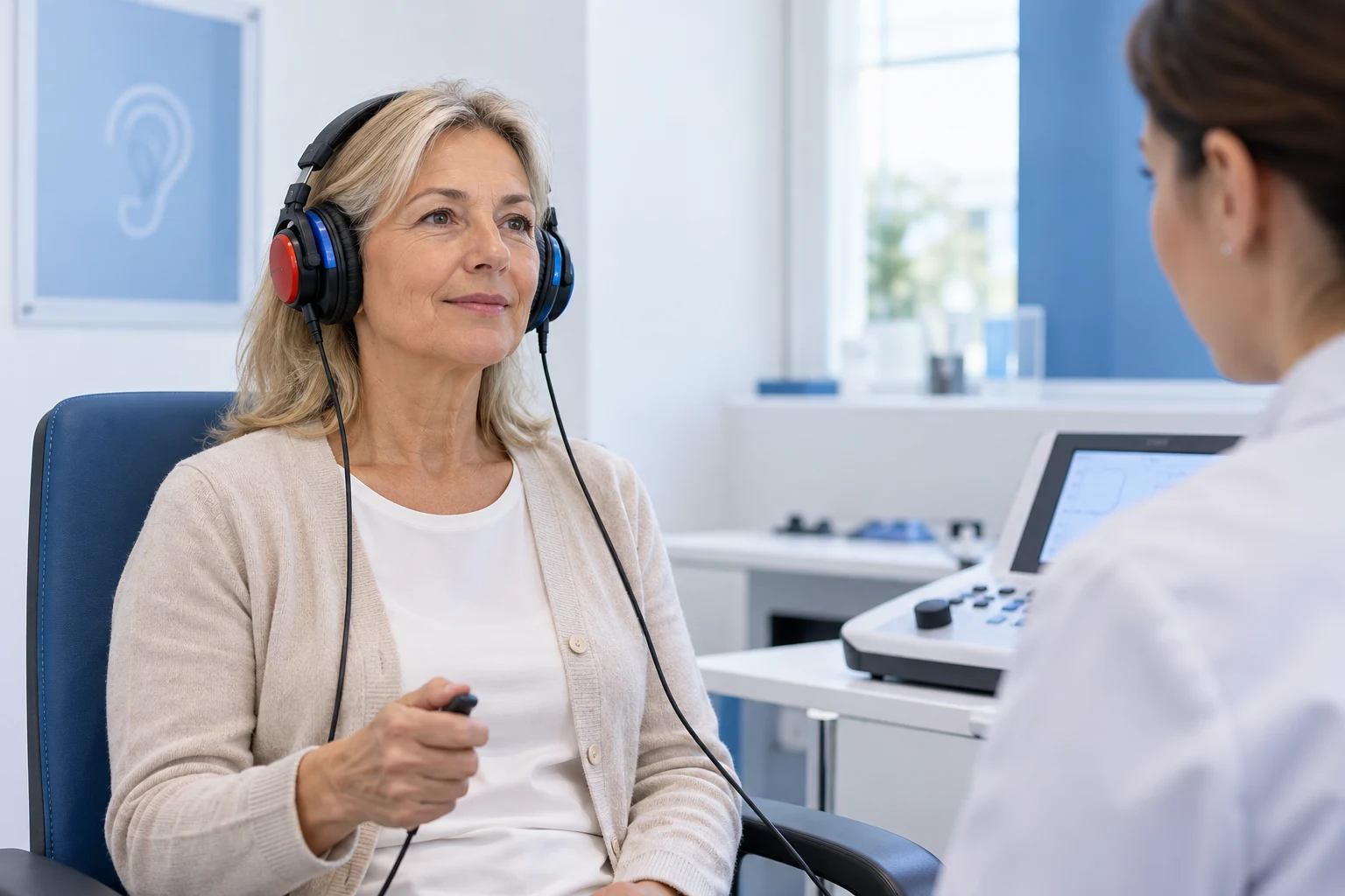 Prueba de audiometría con auriculares